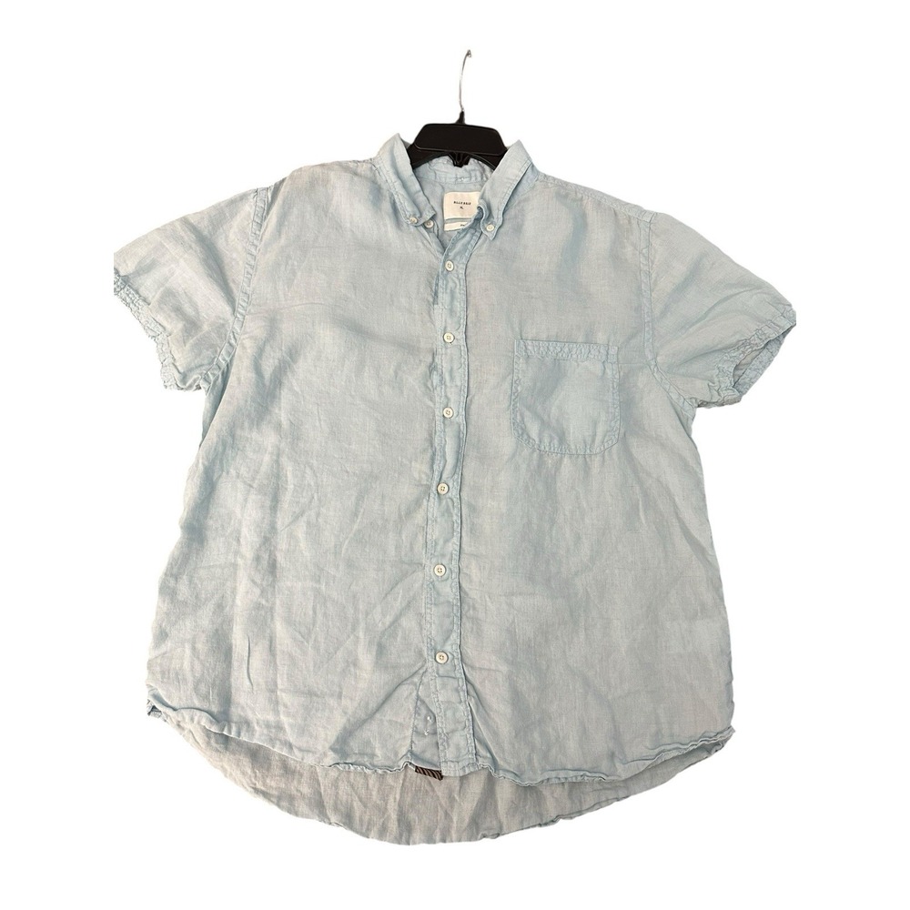 Billy Reid 100% Linen Shirt Men's XL Blue Standard Fit Short Sleeve Button HH8-7